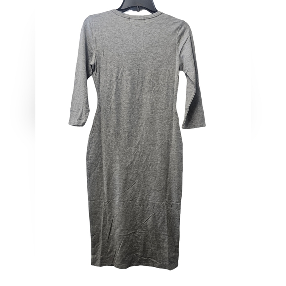 NWT Gray Round Neck 3/4 Sleeve Bodycon Midi Dress Medium - Picture 4 of 5